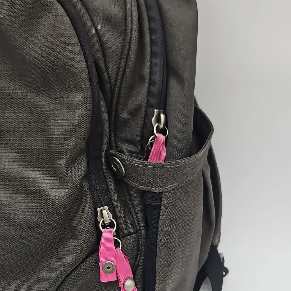 REI Dark Green Gray Tone Backpack with Pink Zipper Pulls